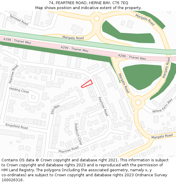 74, PEARTREE ROAD, HERNE BAY, CT6 7EQ: Location map and indicative extent of plot