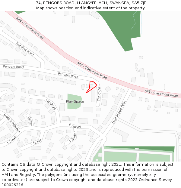 74, PENGORS ROAD, LLANGYFELACH, SWANSEA, SA5 7JF: Location map and indicative extent of plot