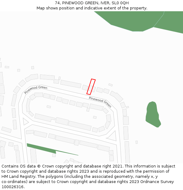 74, PINEWOOD GREEN, IVER, SL0 0QH: Location map and indicative extent of plot