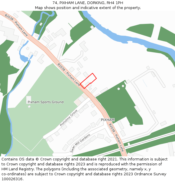 74, PIXHAM LANE, DORKING, RH4 1PH: Location map and indicative extent of plot