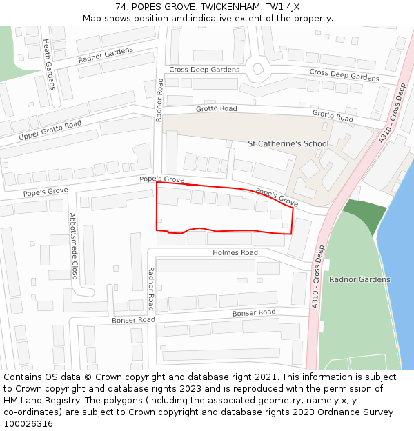 74, POPES GROVE, TWICKENHAM, TW1 4JX: Location map and indicative extent of plot