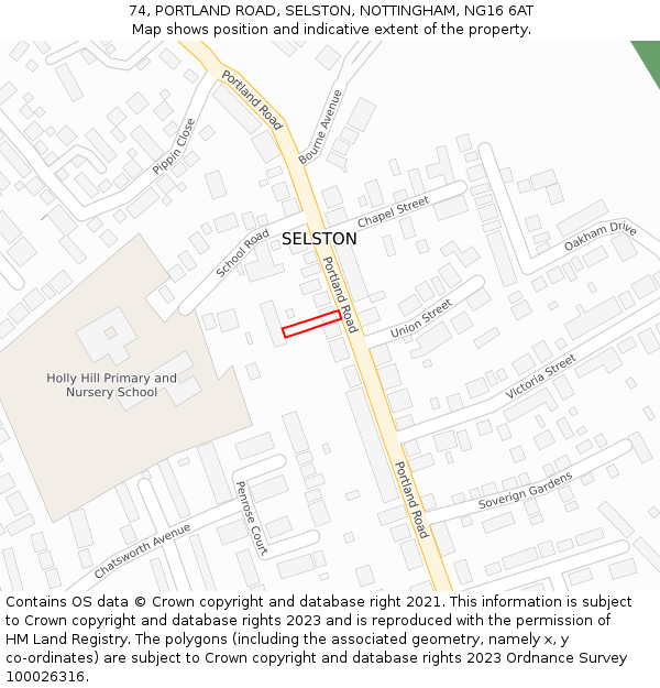 74, PORTLAND ROAD, SELSTON, NOTTINGHAM, NG16 6AT: Location map and indicative extent of plot