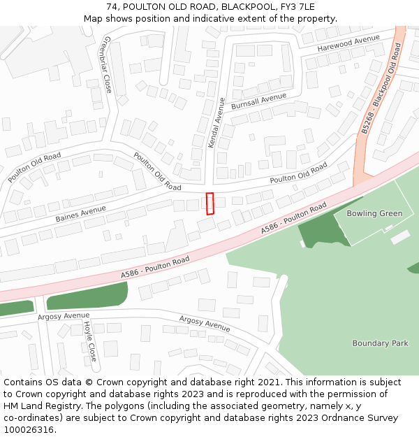 74, POULTON OLD ROAD, BLACKPOOL, FY3 7LE: Location map and indicative extent of plot