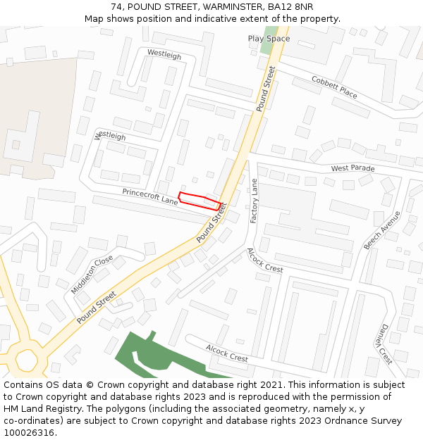 74, POUND STREET, WARMINSTER, BA12 8NR: Location map and indicative extent of plot