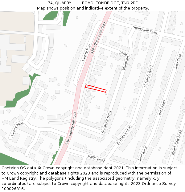 74, QUARRY HILL ROAD, TONBRIDGE, TN9 2PE: Location map and indicative extent of plot