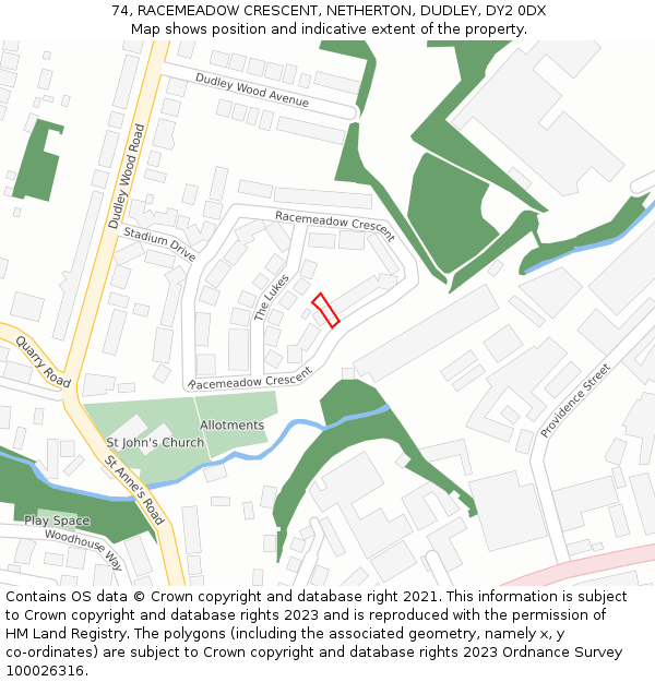 74, RACEMEADOW CRESCENT, NETHERTON, DUDLEY, DY2 0DX: Location map and indicative extent of plot