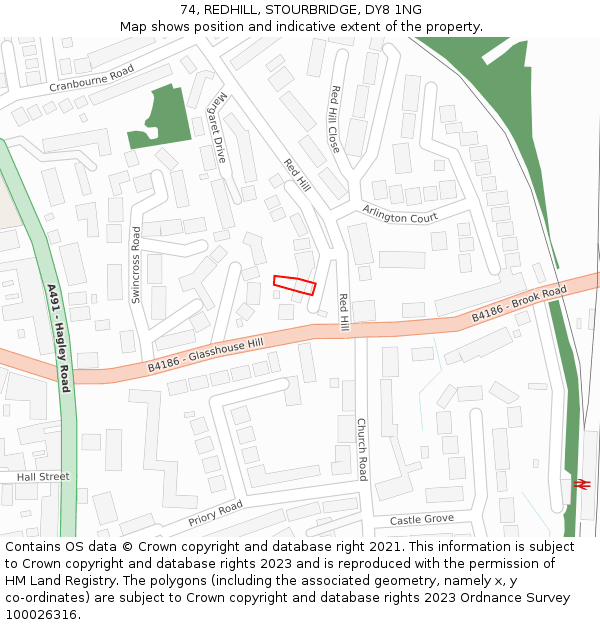 74, REDHILL, STOURBRIDGE, DY8 1NG: Location map and indicative extent of plot