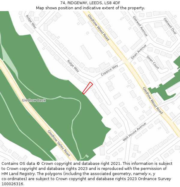 74, RIDGEWAY, LEEDS, LS8 4DF: Location map and indicative extent of plot