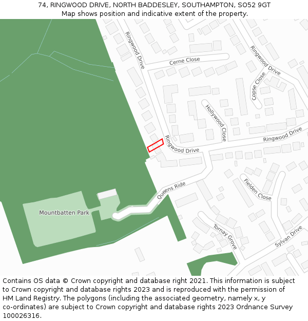 74, RINGWOOD DRIVE, NORTH BADDESLEY, SOUTHAMPTON, SO52 9GT: Location map and indicative extent of plot