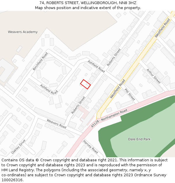 74, ROBERTS STREET, WELLINGBOROUGH, NN8 3HZ: Location map and indicative extent of plot