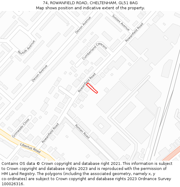 74, ROWANFIELD ROAD, CHELTENHAM, GL51 8AG: Location map and indicative extent of plot