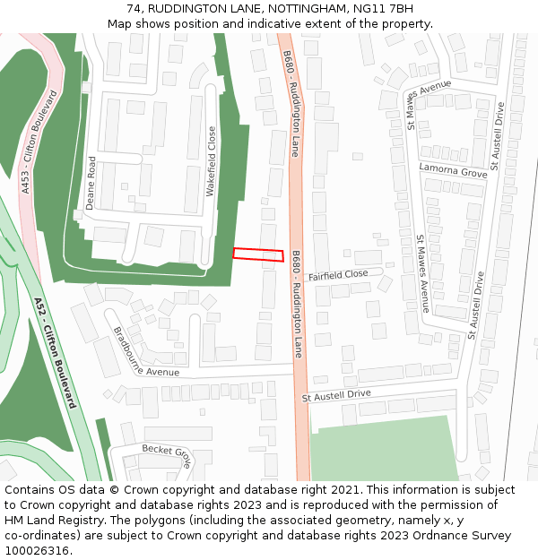 74, RUDDINGTON LANE, NOTTINGHAM, NG11 7BH: Location map and indicative extent of plot