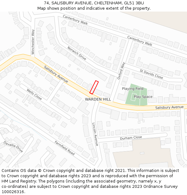 74, SALISBURY AVENUE, CHELTENHAM, GL51 3BU: Location map and indicative extent of plot