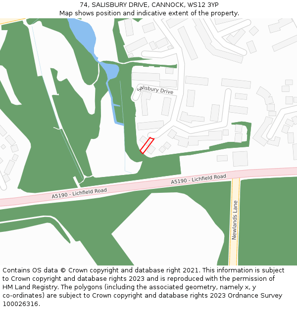 74, SALISBURY DRIVE, CANNOCK, WS12 3YP: Location map and indicative extent of plot