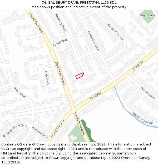 74, SALISBURY DRIVE, PRESTATYN, LL19 8DL: Location map and indicative extent of plot