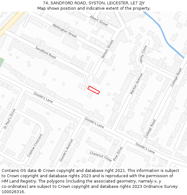 74, SANDFORD ROAD, SYSTON, LEICESTER, LE7 2JY: Location map and indicative extent of plot
