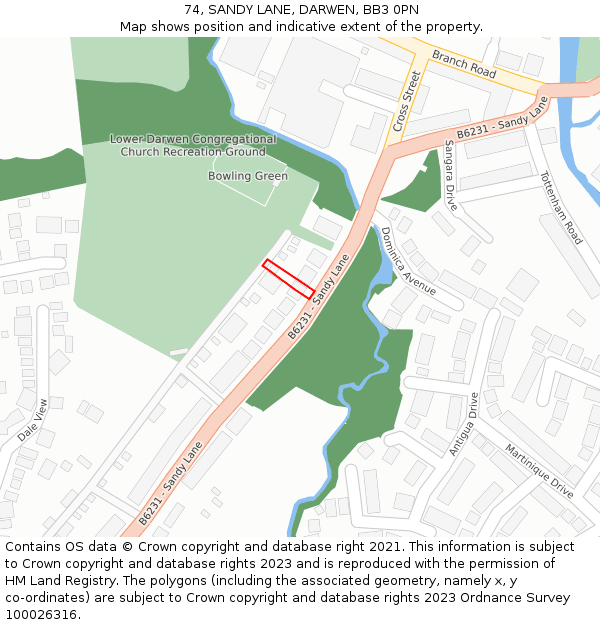 74, SANDY LANE, DARWEN, BB3 0PN: Location map and indicative extent of plot