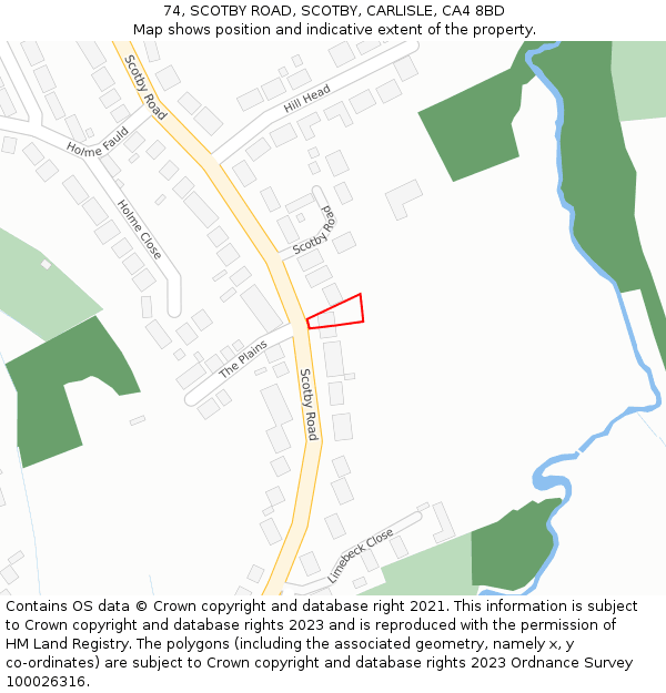 74, SCOTBY ROAD, SCOTBY, CARLISLE, CA4 8BD: Location map and indicative extent of plot