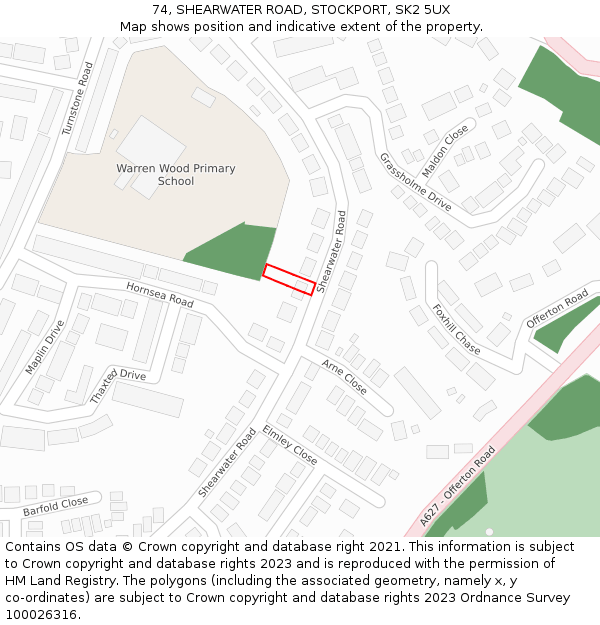 74, SHEARWATER ROAD, STOCKPORT, SK2 5UX: Location map and indicative extent of plot