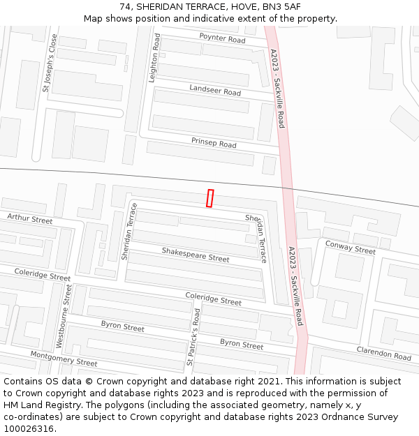 74, SHERIDAN TERRACE, HOVE, BN3 5AF: Location map and indicative extent of plot