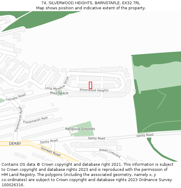 74, SILVERWOOD HEIGHTS, BARNSTAPLE, EX32 7RL: Location map and indicative extent of plot