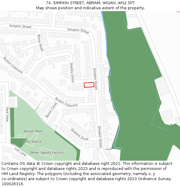 74, SIMPKIN STREET, ABRAM, WIGAN, WN2 5PT: Location map and indicative extent of plot