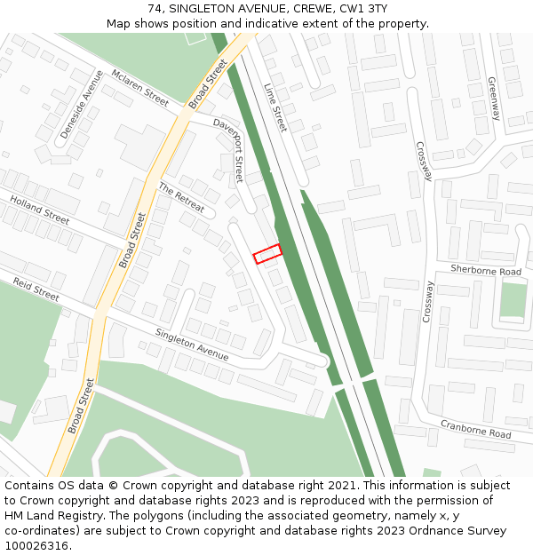 74, SINGLETON AVENUE, CREWE, CW1 3TY: Location map and indicative extent of plot