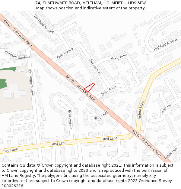 74, SLAITHWAITE ROAD, MELTHAM, HOLMFIRTH, HD9 5PW: Location map and indicative extent of plot