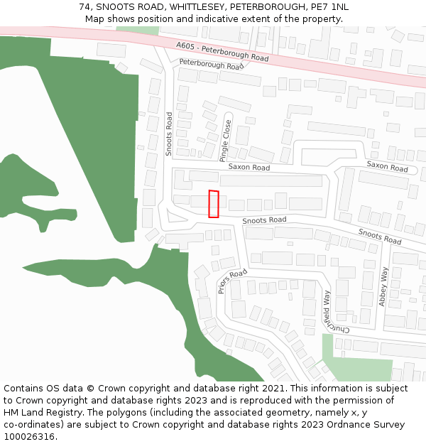 74, SNOOTS ROAD, WHITTLESEY, PETERBOROUGH, PE7 1NL: Location map and indicative extent of plot