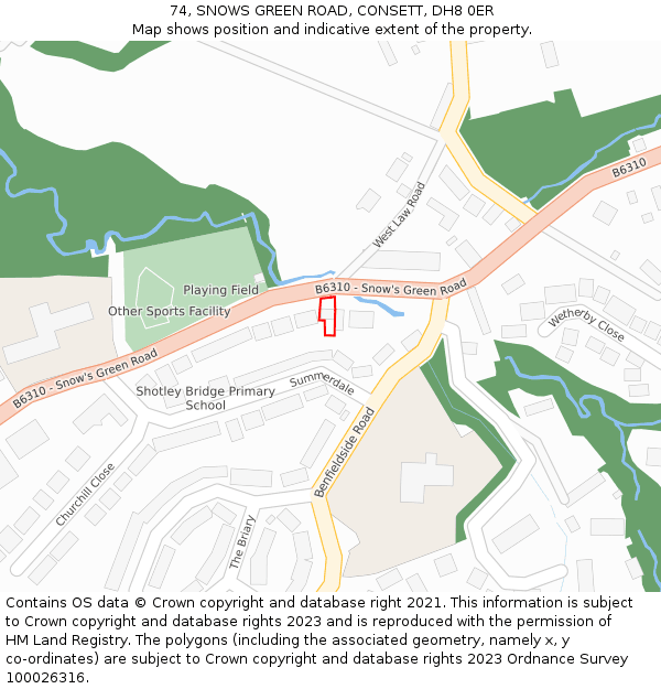 74, SNOWS GREEN ROAD, CONSETT, DH8 0ER: Location map and indicative extent of plot