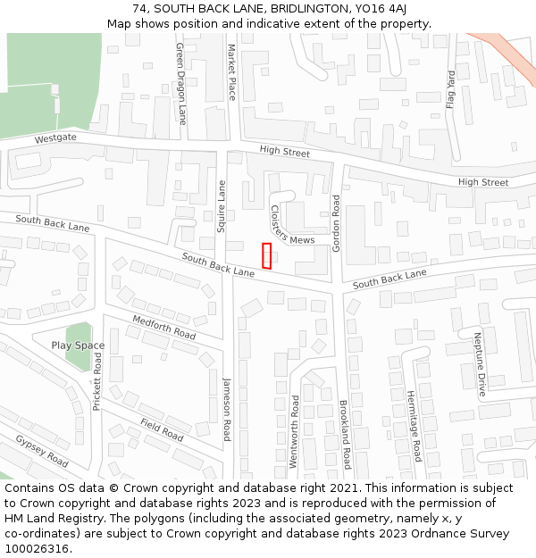 74, SOUTH BACK LANE, BRIDLINGTON, YO16 4AJ: Location map and indicative extent of plot