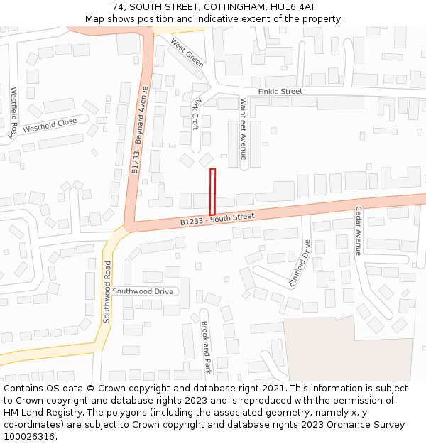 74, SOUTH STREET, COTTINGHAM, HU16 4AT: Location map and indicative extent of plot