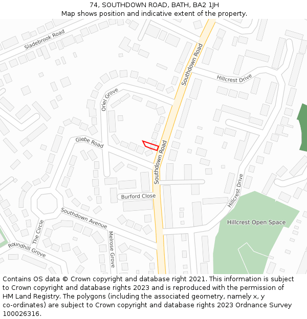 74, SOUTHDOWN ROAD, BATH, BA2 1JH: Location map and indicative extent of plot