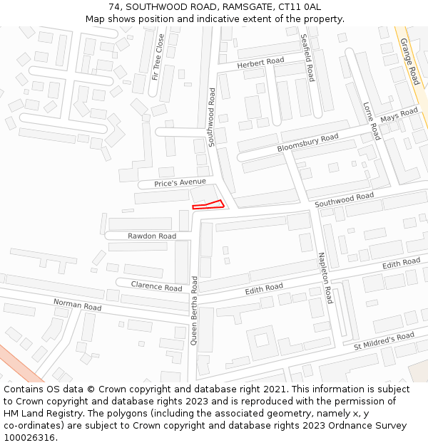 74, SOUTHWOOD ROAD, RAMSGATE, CT11 0AL: Location map and indicative extent of plot