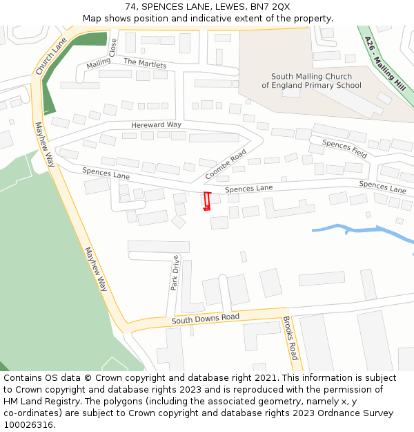 74, SPENCES LANE, LEWES, BN7 2QX: Location map and indicative extent of plot