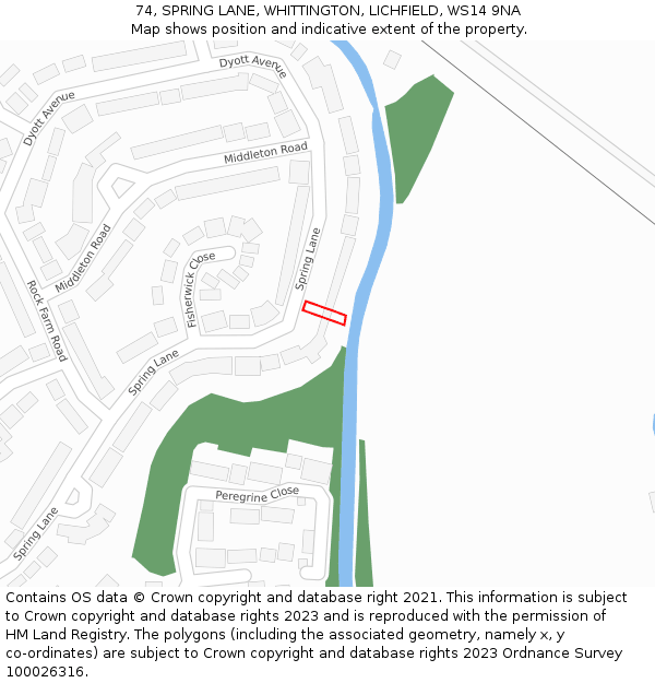 74, SPRING LANE, WHITTINGTON, LICHFIELD, WS14 9NA: Location map and indicative extent of plot