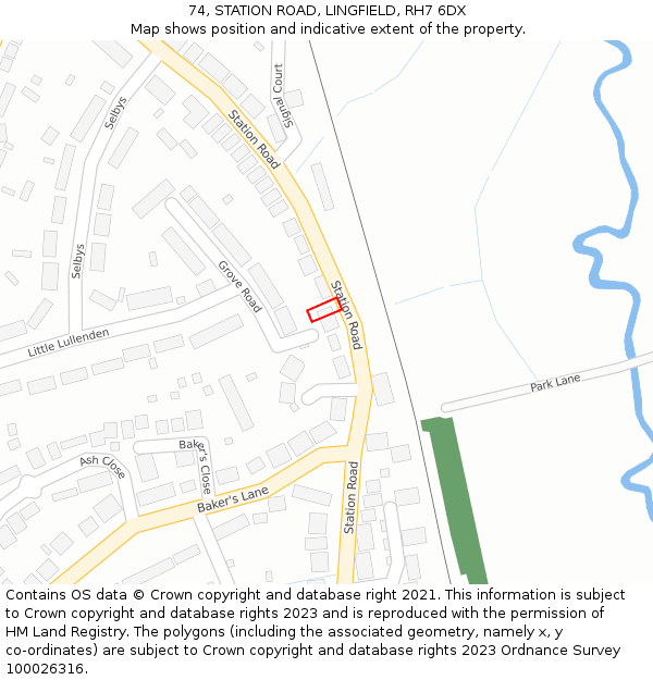 74, STATION ROAD, LINGFIELD, RH7 6DX: Location map and indicative extent of plot