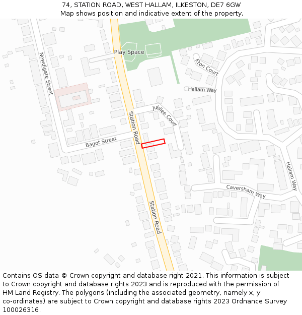 74, STATION ROAD, WEST HALLAM, ILKESTON, DE7 6GW: Location map and indicative extent of plot