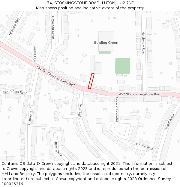 74, STOCKINGSTONE ROAD, LUTON, LU2 7NF: Location map and indicative extent of plot