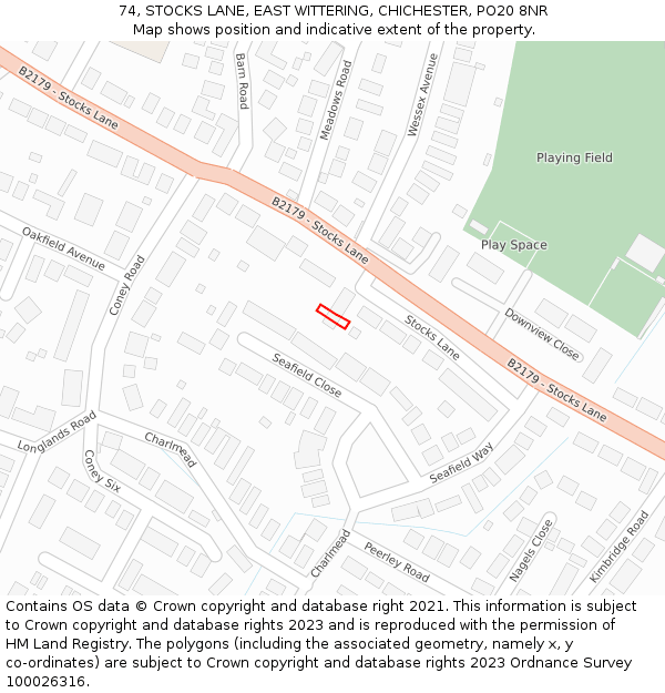 74, STOCKS LANE, EAST WITTERING, CHICHESTER, PO20 8NR: Location map and indicative extent of plot