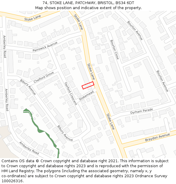 74, STOKE LANE, PATCHWAY, BRISTOL, BS34 6DT: Location map and indicative extent of plot