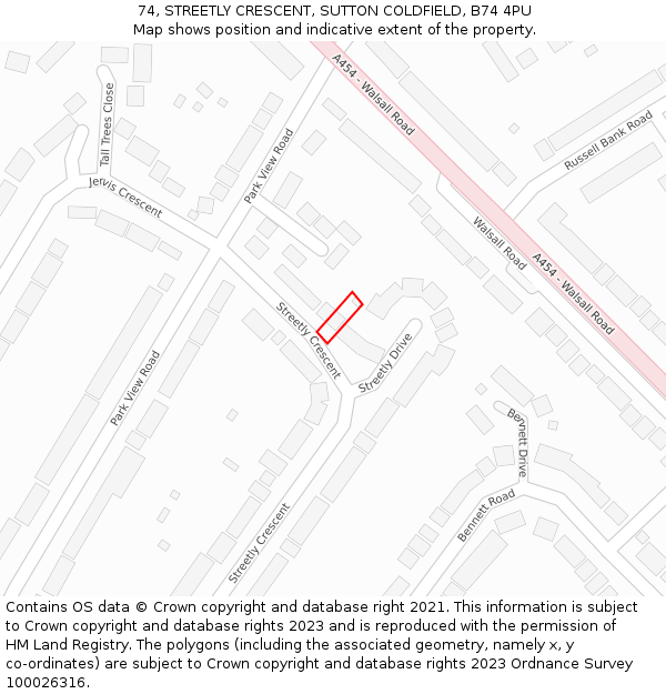 74, STREETLY CRESCENT, SUTTON COLDFIELD, B74 4PU: Location map and indicative extent of plot