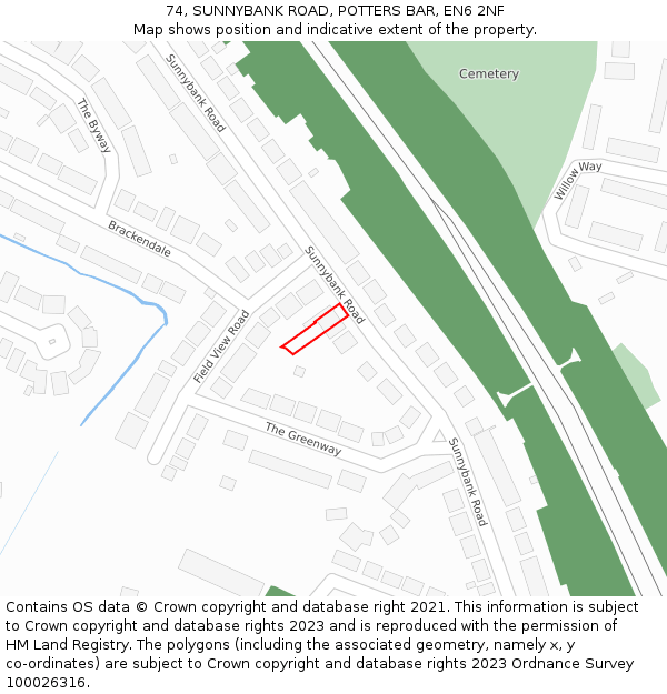 74, SUNNYBANK ROAD, POTTERS BAR, EN6 2NF: Location map and indicative extent of plot