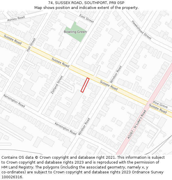 74, SUSSEX ROAD, SOUTHPORT, PR9 0SP: Location map and indicative extent of plot