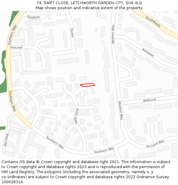 74, SWIFT CLOSE, LETCHWORTH GARDEN CITY, SG6 4LQ: Location map and indicative extent of plot