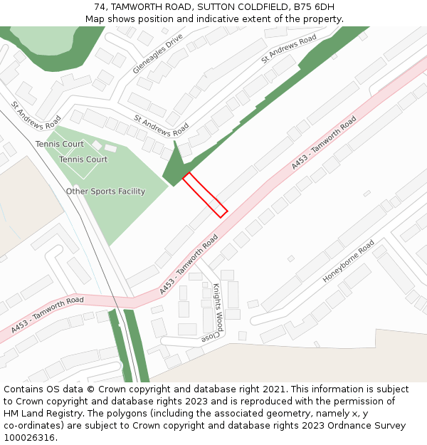 74, TAMWORTH ROAD, SUTTON COLDFIELD, B75 6DH: Location map and indicative extent of plot