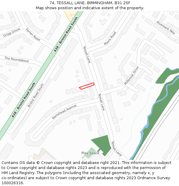 74, TESSALL LANE, BIRMINGHAM, B31 2SF: Location map and indicative extent of plot