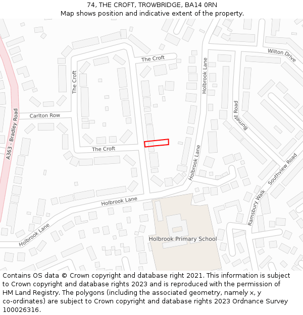 74, THE CROFT, TROWBRIDGE, BA14 0RN: Location map and indicative extent of plot
