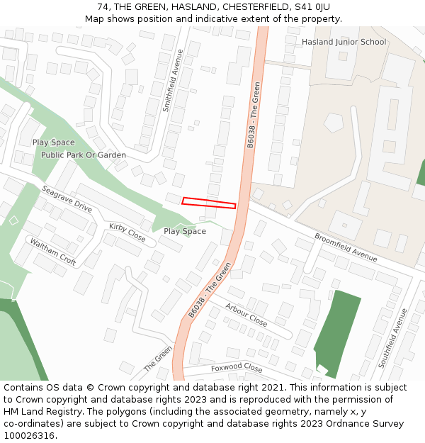 74, THE GREEN, HASLAND, CHESTERFIELD, S41 0JU: Location map and indicative extent of plot