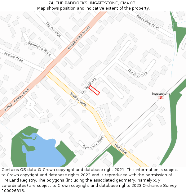 74, THE PADDOCKS, INGATESTONE, CM4 0BH: Location map and indicative extent of plot